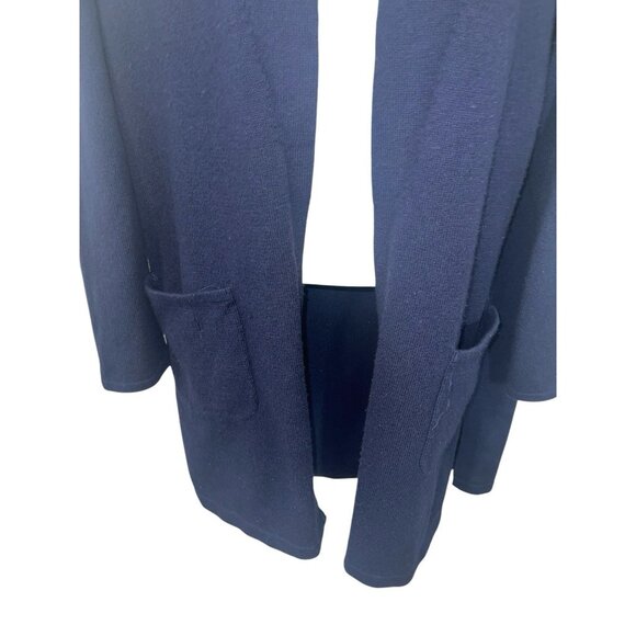TALBOTS Women's Large Navy Blue Open Front Cardigan Sweater Long Length READ - Picture 4 of 14